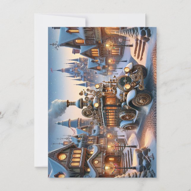 Steampunk Christmas Bus Greeting Card (Front)