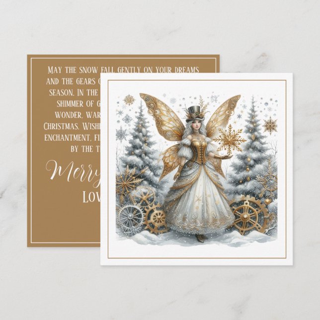 Steampunk Christmas – Golden Fairy in Snowy Forest (Front/Back)