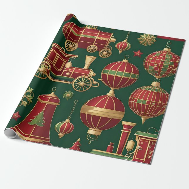 steampunk christmas ornaments wrapping paper (Unrolled)