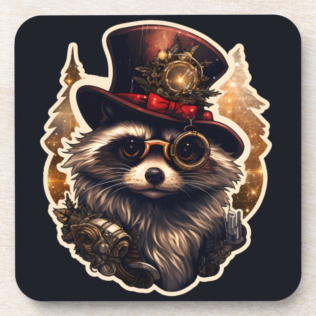Steampunk Christmas Racoon Coaster (Front)