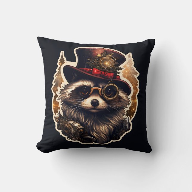 Steampunk Christmas Racoon Cushion (Front)