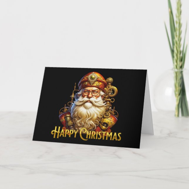 Steampunk Christmas Santa Holiday Card (Front)