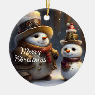 Steampunk Christmas Snowmen Ceramic Tree Decoration