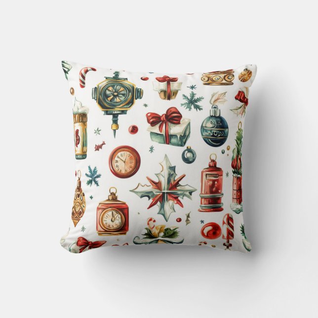 Steampunk Christmas Throw Pillow (Front)