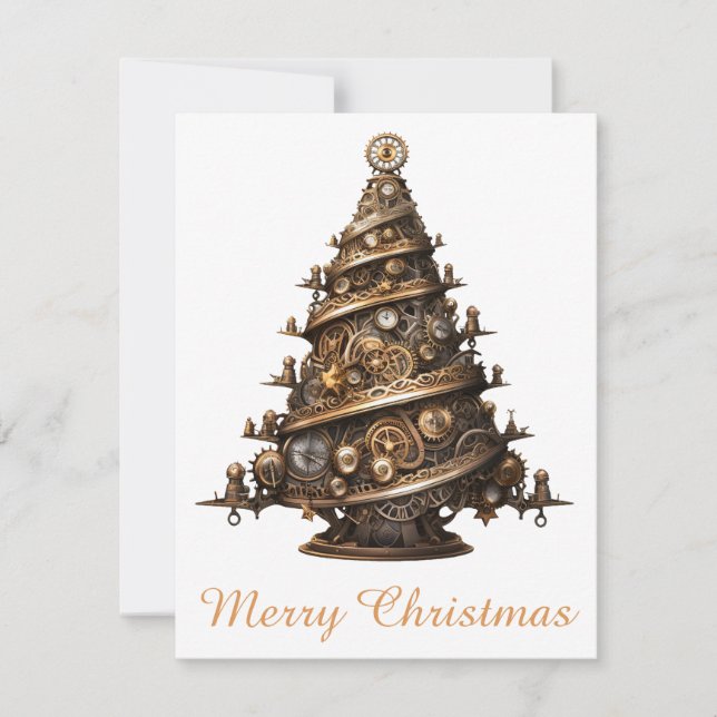 Steampunk Christmas Tree Greeting Card (Front)