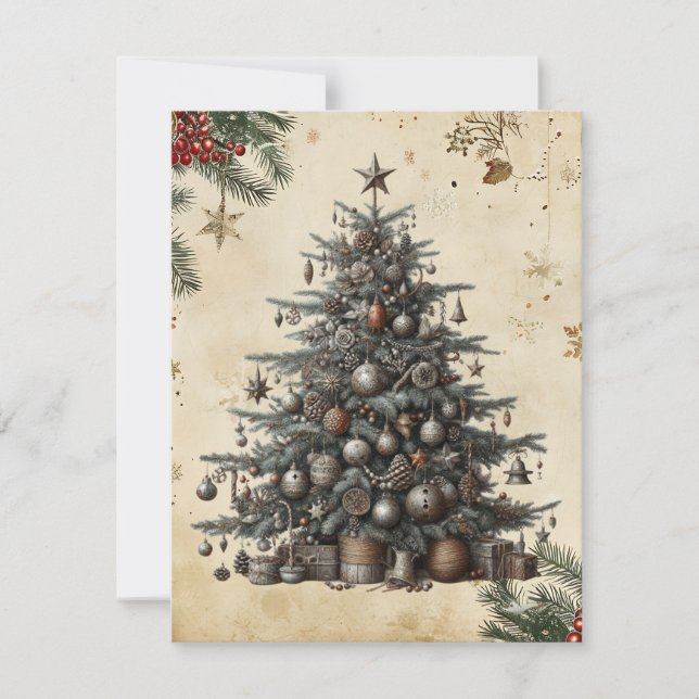 Steampunk Christmas Tree Greeting Card (Front)
