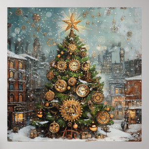 Steampunk Christmas Tree Poster