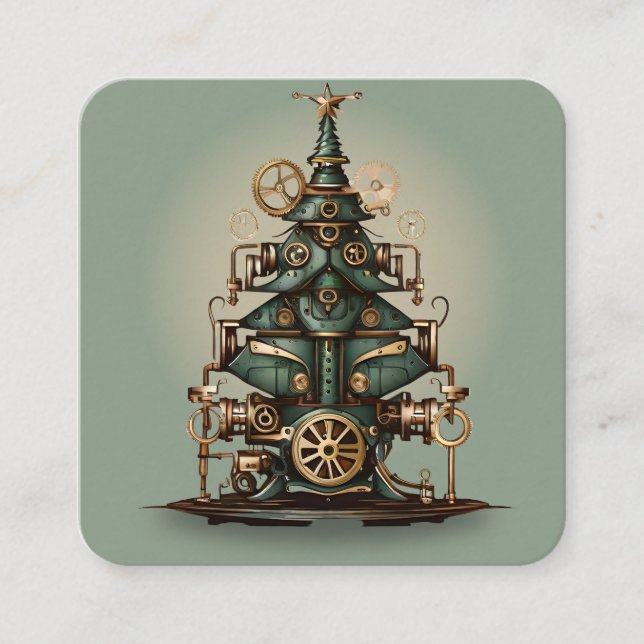 Steampunk Christmas Tree Vintage Retro Style Enclosure Card (Front)
