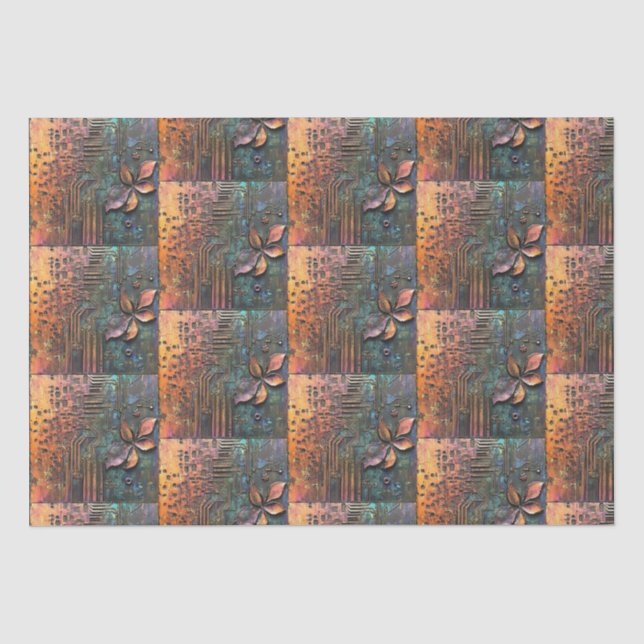 Steampunk circuit board with a leaf and flower tissue paper (Front)