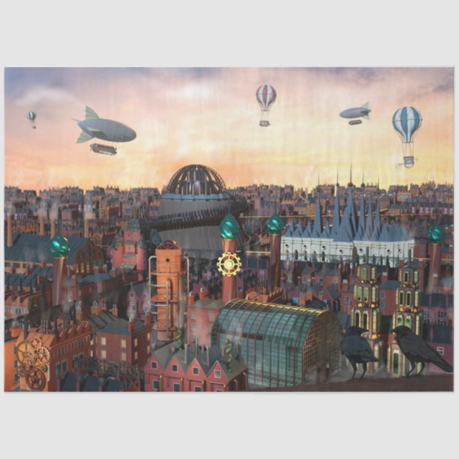 Steampunk City Buildings Decoupage 20x30 Tissue Paper (Front)