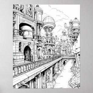 Steampunk City Colouring Poster