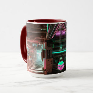 Steampunk City Neon Corridor SciFi Mug
