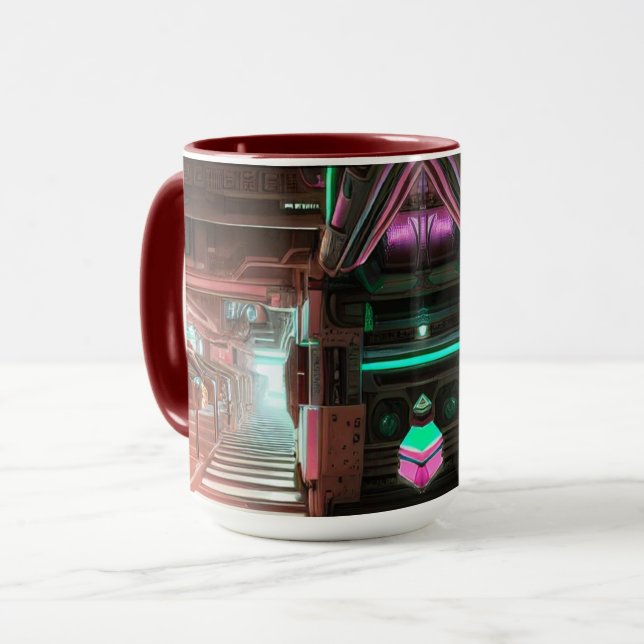 Steampunk City Neon Corridor SciFi Mug (Front Left)