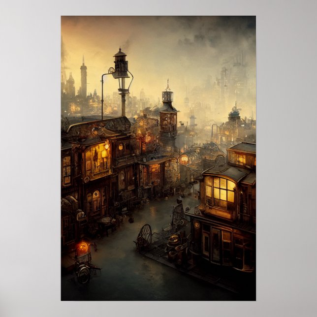 Steampunk city poster, view from window poster (Front)