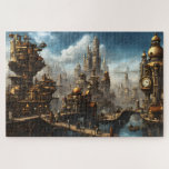 Steampunk City with Clock Jigsaw Puzzle<br><div class="desc">A fantasy steampunk city under construction,  with a clock in the foreground and a crane in the background,  makes a terrific jigsaw puzzle.</div>