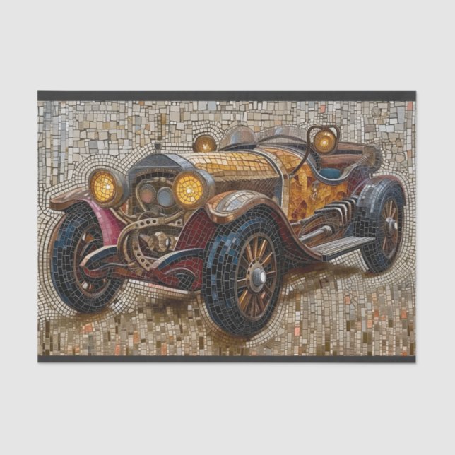 Steampunk Classic Car Mousseline Faux Mosaic 027 Tissue Paper (Front)