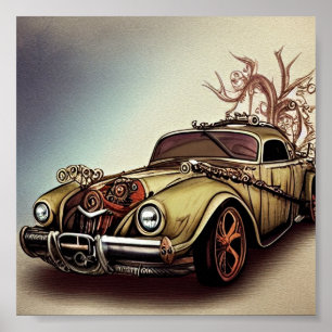 Steampunk classic car poster