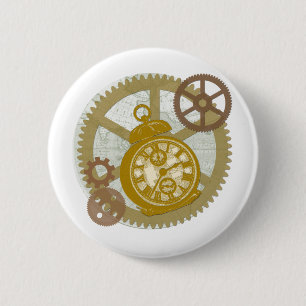 Steampunk Clock and Gears 6 Cm Round Badge
