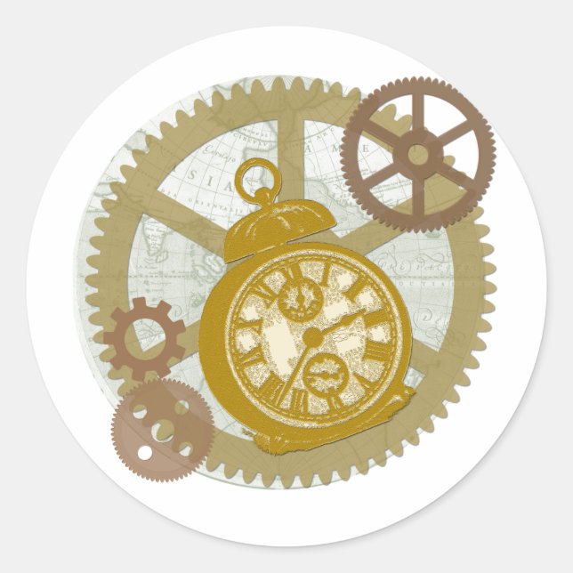 Steampunk Clock and Gears Classic Round Sticker (Front)