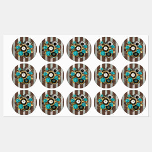 Steampunk Clock and Turquoise Roses on Striped