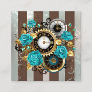 Steampunk Clock and Turquoise Roses on Striped Enclosure Card