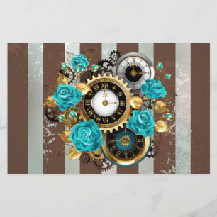 Steampunk Clock and Turquoise Roses on Striped Flyer
