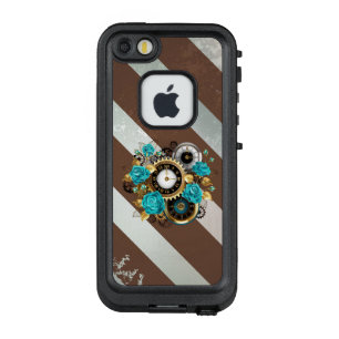 Steampunk Clock and Turquoise Roses on Striped LifeProof FRÄ’ iPhone SE/5/5s Case