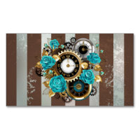 Steampunk Clock and Turquoise Roses on Striped