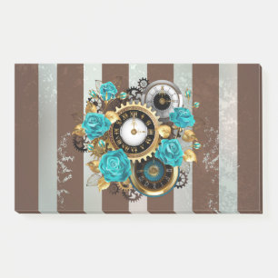 Steampunk Clock and Turquoise Roses on Striped Post-it Notes