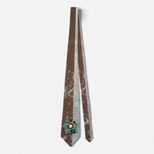 Steampunk Clock and Turquoise Roses on Striped Tie