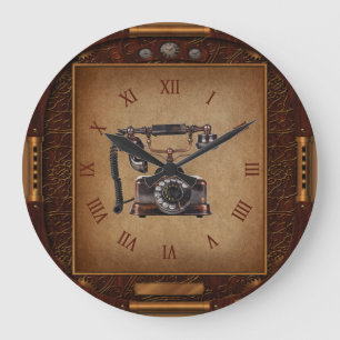 Steampunk Clock~Antique Telephone~Roman Numerals~  Large Clock