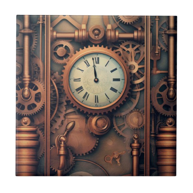 Steampunk Clock Ceramic Tile (Front)