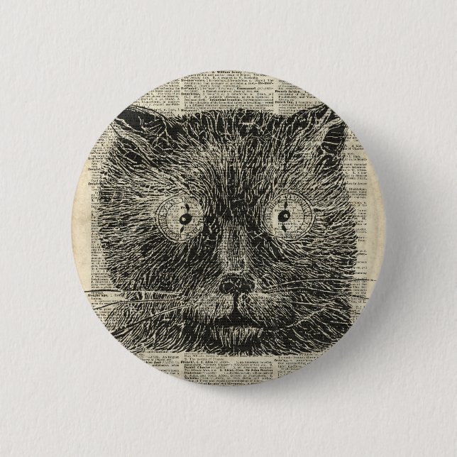 Steampunk Clock Eyes Cat Over Dictionary Page 6 Cm Round Badge (Front)