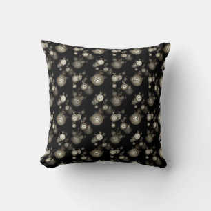 Steampunk clock faces,cogs,wheels pattern -black cushion