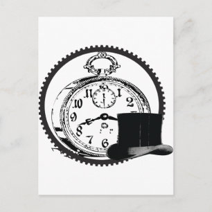 steampunk clock,gear,hat postcard