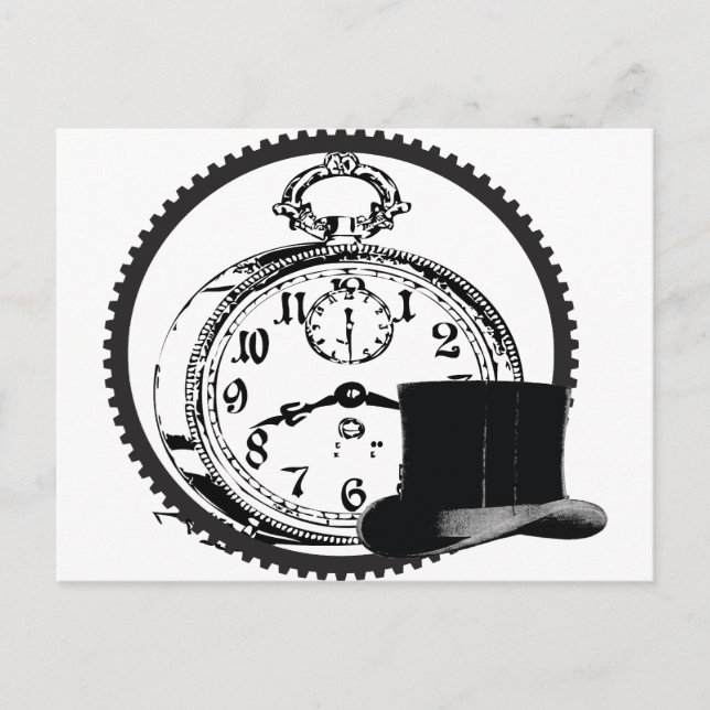 steampunk clock,gear,hat postcard (Front)