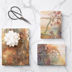 Steampunk Clock Gear Towers Wrapping Paper