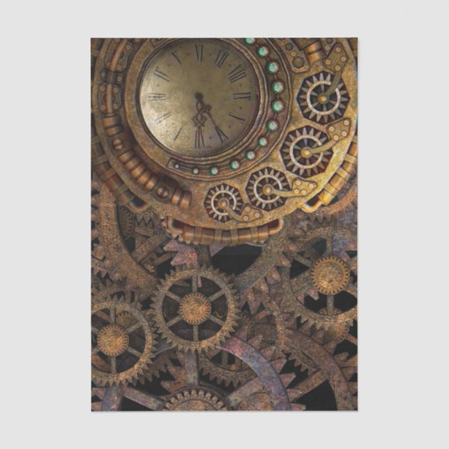 Steampunk Clock Gears Decoupage Tissue Paper (Front)