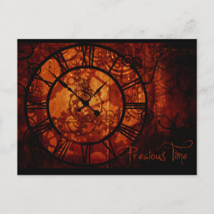 Steampunk clock postcard