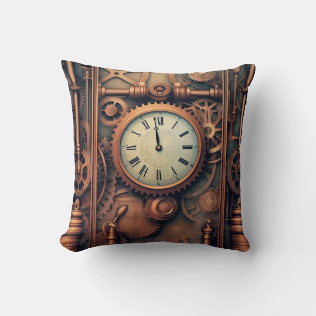 Steampunk Clock Throw Pillow (Front)