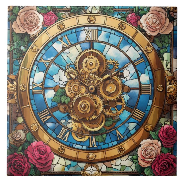 Steampunk Clock Tower Ceramic Tile (Front)