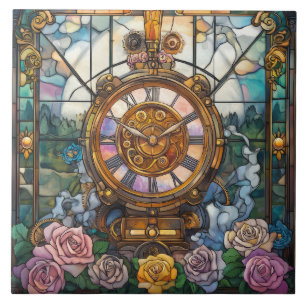 Steampunk Clock Tower Ceramic Tile