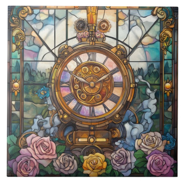 Steampunk Clock Tower Ceramic Tile (Front)