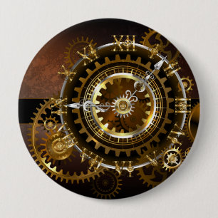 Steampunk clock with antique gears 10 cm round badge