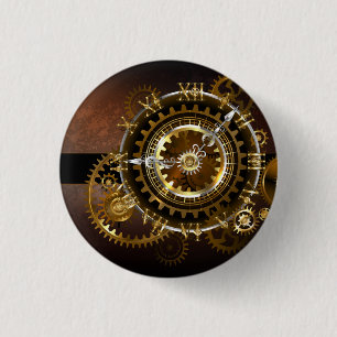 Steampunk clock with antique gears 3 cm round badge