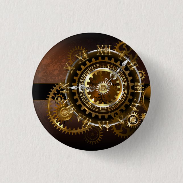 Steampunk clock with antique gears 3 cm round badge (Front)