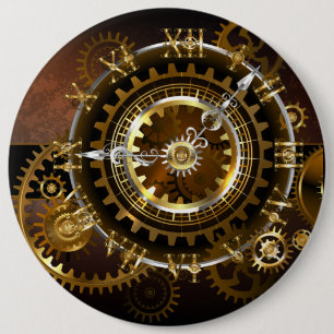 Steampunk clock with antique gears 6 cm round badge