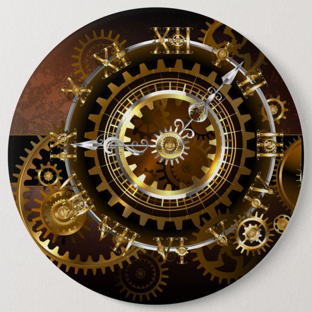 Steampunk clock with antique gears 6 cm round badge (Front)