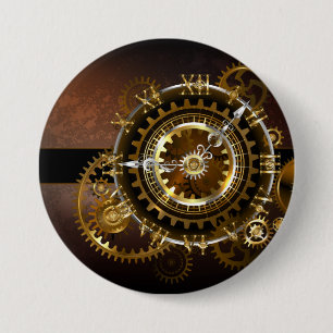 Steampunk clock with antique gears 7.5 cm round badge