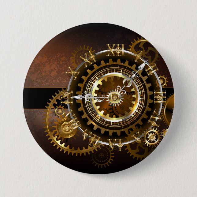 Steampunk clock with antique gears 7.5 cm round badge (Front)